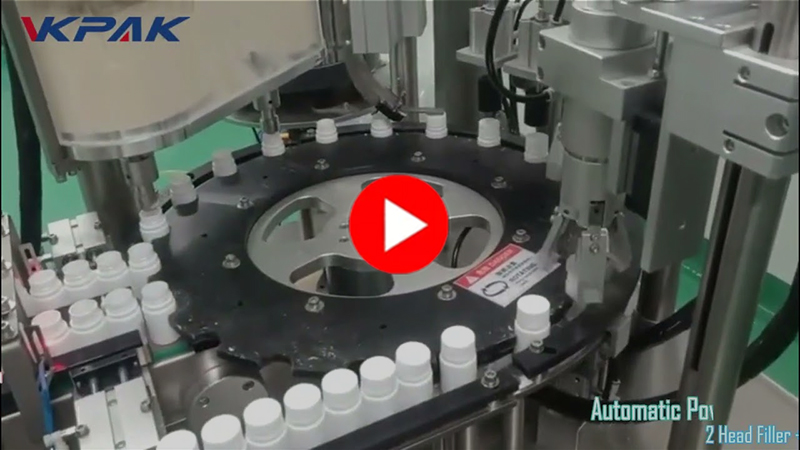 Mașină de umplere și acoperire a sticlelor cu pulbere monobloc